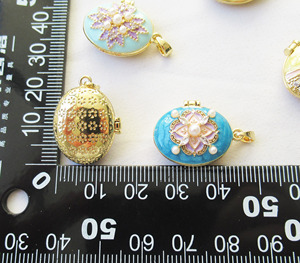 Hình bầu dục men mề đay Mặt dây chuyền 17x26mm giả ngọc trai 14k vàng mạ đồng thau ảnh Mề đay cho Vòng cổ làm - Product Image 4