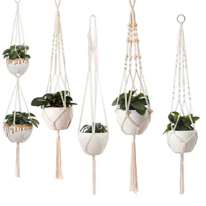 Handgemaakte Katoenen Macrame Plant Hanger Indoor Outdoor Plant Hanger Huisdecoratie Plant Hanger