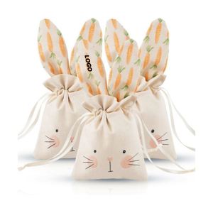 Bolsas con Cordón de Orejas de Conejo de Pascua - Bolsitas de Regalo de Algodón Pastel para Recuerdos de Fiesta de Búsqueda de Huevos - Product Image 1