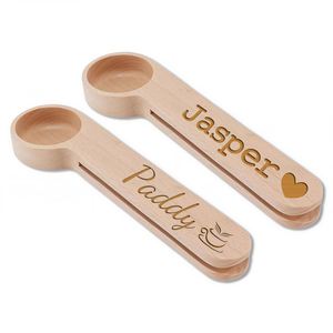Personalized <b>Wooden</b> Coffee Scoop Bag Clip, Custom Engraved Wood Measuring Spoon, Coffee Bean Sealer Sealing <b>Clamp</b>, Barista Tool - Product Image 1