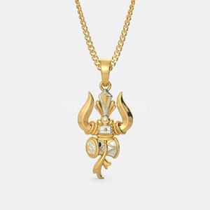 Shiva Trishula and Damru Gold Pendant by Stonewels. a Beautifully <b>Crafted</b> Piece That Represents Divine Symbols - Product Image 1