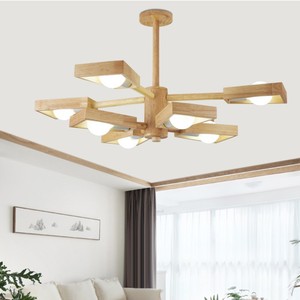 Lustre en bois massif de style nordique japonais, lumière LED rotative pour salon, chambre à coucher, salle à manger - Product Image 3