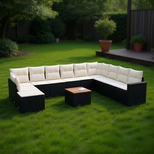 Black And Cream Garden <b>Sofa</b> <b>Set</b> With Cushions Outdoor Furniture UV Resistant PE Rattan Contemporary Design Waterproof - Product Image 2