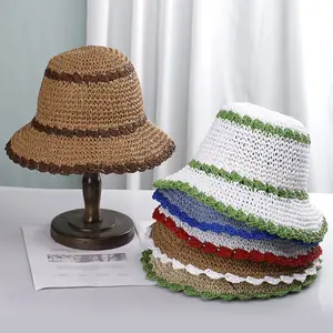 Chapeau d'été en crochet tricoté à la main Chapeau de pêcheur unisexe personnalisé de luxe Chapeau de pêcheur respirant tissé en crochet de voyage Pour la