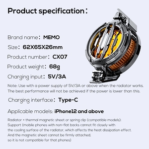 <span class=keywords><strong>MEMO</strong></span> CX07 5V3A 15W Refroidisseur de téléphone portable à clip ultra-froid et magnétique à semi-conducteurs - Product Image 6