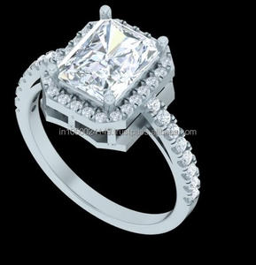 Bague de fiançailles et alliance tendance en argent sterling plaqué or avec diamant de laboratoire solitaire serti clos, bijoux de luxe pour femme - Product Image 2