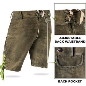 กางเกงหนังแท้สีเขียวเข้มสำหรับผู้ชาย สไตล์ Lederhosen สำหรับงาน Oktoberfest - Product Image 4