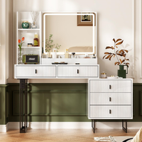 Coiffeuse de chambre moderne rétractable en bois assemblée avec miroir éclairé à écran tactile 3 couleurs et variateur d'intensité