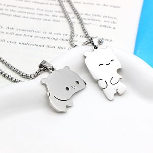 Stainless Steel Couple Necklaces for Lover <b>Cute</b> <b>Bear</b> Puzzle Pendant Couple Necklace for Women Men Jewelry Friends Best Gifts - Product Image 5