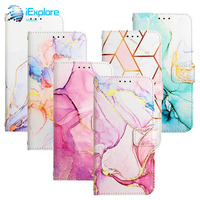Étui portefeuille en cuir PU à motif marbre iExplore pour 17Promax Galaxy s25 A06 A16 A36 A56 M35 M55 Vivo Y77 Tecno Spark 8