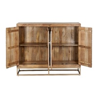 Buffet en bois sculpté à la main avec motif Arbre de Vie, console de rangement en bois massif avec base métallique, luxe pour salon
