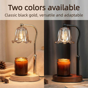 Lampe chauffe-bougie électrique en verre floral avec abat-jour réglable en hauteur, effet jupe de champagne, avec minuterie et variateur d'intensité, 2 ampoules - Product Image 3