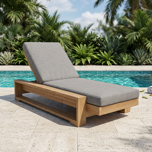Chaise longue d'extérieur en bois rembourrée et coussinée pour hôtel et parc - Product Image 3