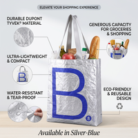 Sac de courses réutilisable en Tyvek argenté résistant aux déchirures, écologique, imperméable, impression personnalisée, utilisation en extérieur