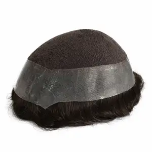 Custom Mannelijke Onzichtbare Knoop Natuurlijke Haarlijn Witte Mannen Australia Basis Toupet Medium Eu Kant Echt Menselijk Haar Toupetje Met Grijs Haar