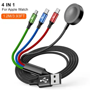 1.2M 3D 4 in 1 Watch & Phone Charger Cable Multi Charging Cable Compatible with Watch Series Se 8 7 6 5 4 3 2 1