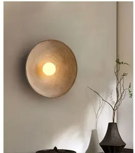 Round Bowl Resin Wabi-sabi Style Indoor Bedroom LED Wall Sconces Light Hotel Loft Apartment Home Vintage Bedside Wall Lamp