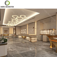 Boutique de bijoux en argent et diamants élégante, design d'intérieur 3D, comptoirs de présentation en verre trempé, salle d'exposition de montres
