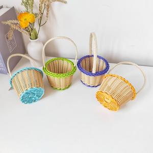 Panier de rangement en rotin tressé avec poignée ronde, mini panier coloré pour coffret cadeau cosmétique - Product Image 2