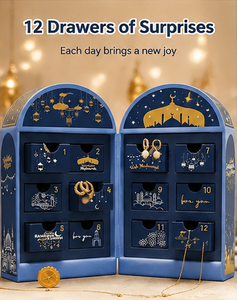 Luxury Blue 12 Days Ramadan Advent <b>Calendar</b> Box with Gold Foil Arched Top Rigid Cardboard Jewelry Gift Box for Eid Mubarak - Product Image 3