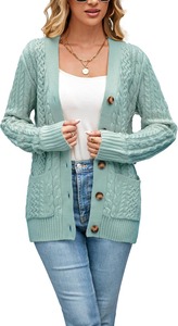 Nuovi Arrivi: <span class=keywords><strong>Cardigan</strong></span> Lungo Vintage in <span class=keywords><strong>Viscosa</strong></span> Anti-Pilling a Maglia Piatta con Maniche Lunghe, Bottoni Grandi e Tasche - Product Image 6