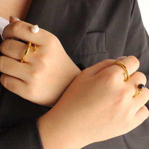 Waterproof Non Tarnish 2 <b>Finger</b> <b>Rings</b> 14k 18k PVD Gold Plated Fashion 316L Stainless Steel Double 2 <b>Finger</b> <b>Ring</b> for Women - Product Image 1