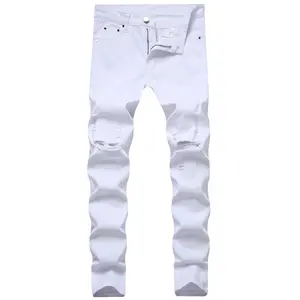 New Street Jeans Sobek Pria, Jeans Pria Desain Kepribadian Jalanan Tinggi Dibagi Hitam Kasual Tas Kuantitas Musim Dingin Katun Biru Fa