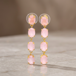 Nouveauté : Boucles d'oreilles pendantes pour homme en argent sterling 925 plaqué or 14 carats, avec pierres précieuses certifiées Jaipur, quartz rose et calcédoine, style tendance - Product Image 3