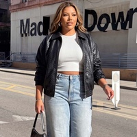Veste d'extérieur décontractée pour femme grande taille, coupe ample, imperméable, courte, d'automne, unie, matelassée, aspect cuir, à col et fermeture éclair