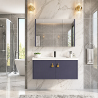 Meubles de salle de bain haut de gamme en contreplaqué PVC de 80 cm avec miroir lumineux et lavabo en céramique pour la maison
