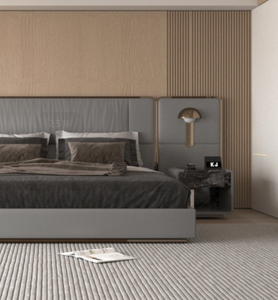 Luxury Room Furniture Bedroom Set <b>Queen</b> King <b>Size</b> <b>Bed</b> Fram Italian Grey Leather Double <b>Bed</b> - Product Image 2