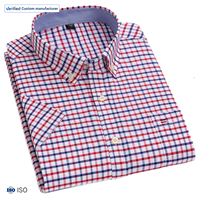 Camisa Oxford de Algodón 100% para Hombre, Primavera-Verano, Corte Slim Fit, Manga Corta, a Cuadros, Casual, de Negocios, Antiarrugas, Teñida con Hilo