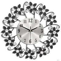Jam Dinding Sunburst Emas Dekoratif Logam dengan Aksen Berlian Imitasi untuk Ruang Tamu dan Pintu Masuk