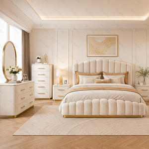 Juego de Muebles de Dormitorio Moderno con Cama King Size Acolchada, Diseño Contemporáneo, Cómoda y Armario para el Hogar - Product Image 1