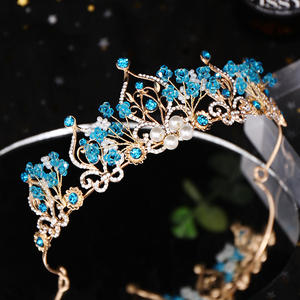 Nouvelle Couronne de Princesse Fleur <span class=keywords><strong>Perle</strong></span> Cristal Bleu Diadème de Mariée Tiare Bijou de Tête Accessoire Cheveux <span class=keywords><strong>Mariage</strong></span> - Product Image 4