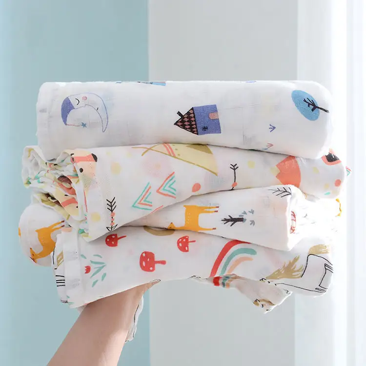ผ้าห่มผ้าฝ้ายมัสลินสำหรับเด็กแรกเกิด,ผ้าห่อตัวเด็กพิมพ์ลายได้ตามต้องการ