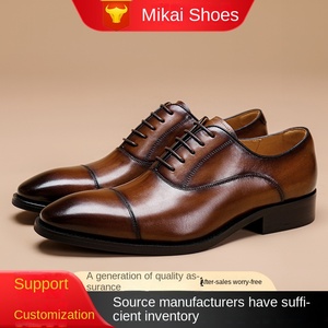 Nouveau Mikai hommes en cuir véritable <span class=keywords><strong>chaussures</strong></span> d'affaires respirant à lacets fermeture à la main grande couche de quai peau de vache pur cuir bureau - Product Image 2