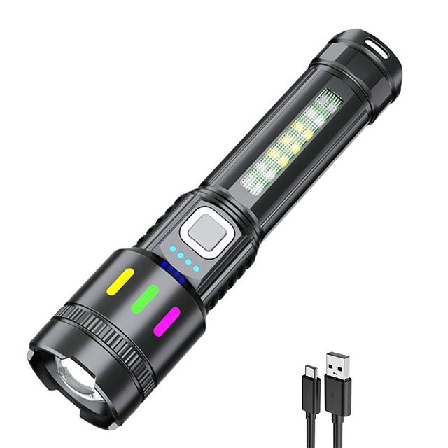 XINSITE New White LED Rechargeable Flashlight with USB Zoom Digital Display & Night Glowing ABS Bright & Waterproof Function
