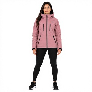 Chaqueta de Esquí Impermeable y Transpirable para Mujer, con Capucha, Color Rosa, Cierre de Cremallera, Manga Larga, Relleno de Poliéster, Color Sólido, Logotipo Frontal - Product Image 1