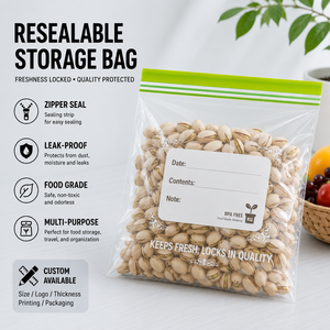 Sacs de conservation alimentaire transparents, épais, de qualité alimentaire, hermétiques, refermables, pour réfrigérateur domestique, personnalisables par impression en gravure - Product Image 1