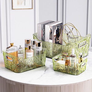 Transparent Rectangle <b>Storage</b> <b>Basket</b> With Handles For Kitchen Cosmetics Stationery Books Pet Material Neatening Organizing - Product Image 2