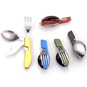 4 in1 pieghevole in acciaio inox forchetta coltello apriscatole da esterno servizio posate da viaggio campeggio <span class=keywords><strong>Set</strong></span> - Product Image 1