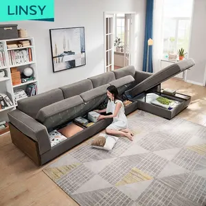 Linsy L字型ソファカバーファブリックブルーグレーリビングルームインテリアホーム家具コーナー断面ソファセット収納スペース995