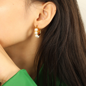 Pendientes de Perlas en Forma de U, Oro y Plata, Perlas Blancas de Grado AA, para Uso Diario - Product Image 4