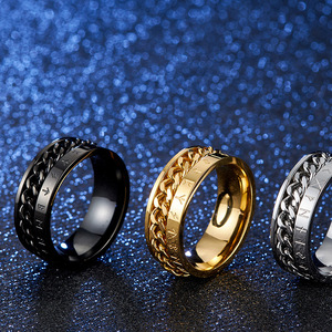 Anillo Vikingo de Acero Inoxidable Chapado en Oro PVD con Cadena Cubana Giratoria para Hombre |   Joyería de Moda Cultural de Tendencia - Product Image 6