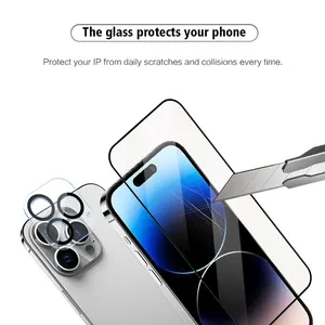 Protector de pantalla de vidrio templado para teléfono móvil 2 en 1 al por mayor Protector de lente de cámara para iPhone 15 14 13 12 Pro Max plus