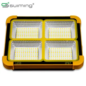 Solar Powered 1000 Watt Tri-color Flat LED Flood Lights With Hanging Hook USB Rechargeable Work Light With Power Bank