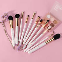 Kuas kecantikan untuk rias wajah kualitas tinggi rambut kambing sintetis set kuas rias Emas/putih kuas foundation bedak