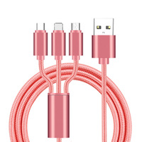 Vente en gros d'usine, câble USB multifonctionnel coloré à charge rapide 3A 3 en 1 en nylon tressé de 1,2 m pour iPhone pour téléphone Samsung