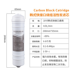 Cartucho de Bloque de Carbón de 10 Pulgadas (268mm x 65mm) de Alta Eficiencia para Purificador Coreano de Conexión Rápida - Product Image 1
